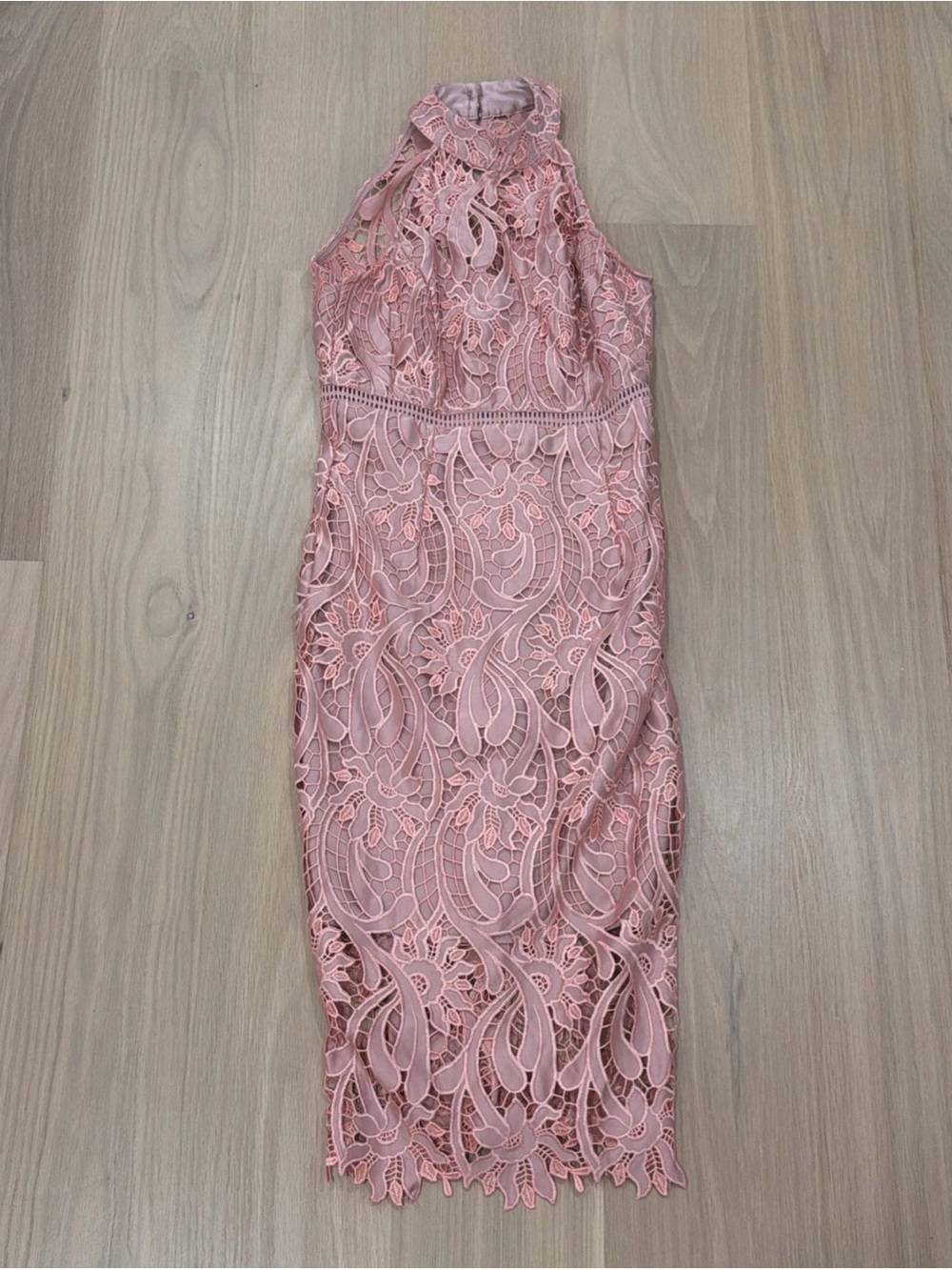 Bardot Dress S Lace Midi Sheath Romantic Evening Wedding Pink Rose Size 6|S